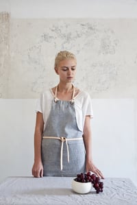 Apron with Leather Strips / Blue Stripes