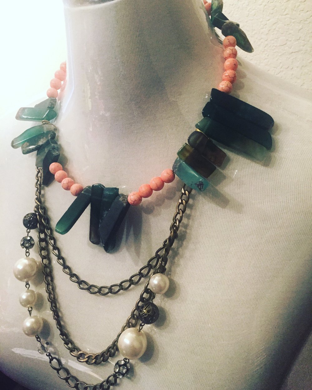 Pink/Aqua Agate Stone Necklace