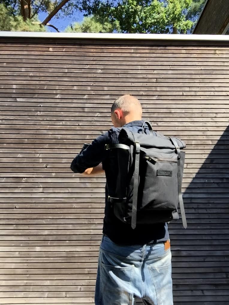 Black waxed shop canvas backpack