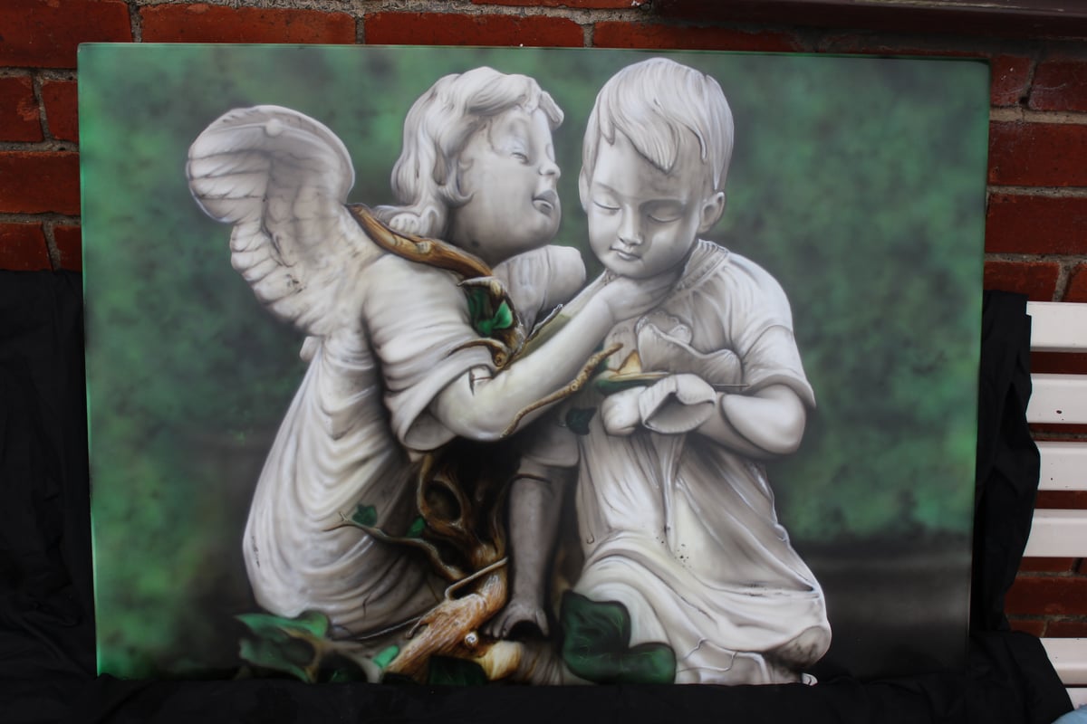 Cherubs on wood Airbrush painting / East Coast Airbrush