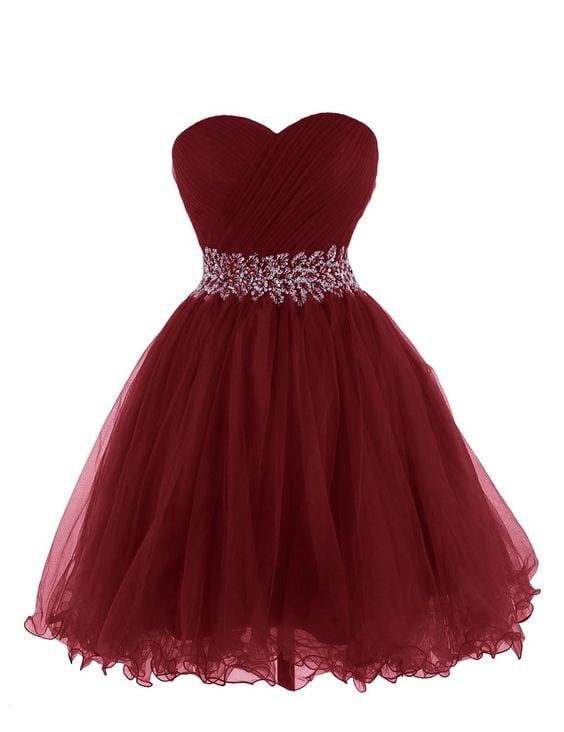 Beautiful Wine Red Short Tulle Homecoming Dresses, Short Prom Dresses ...
