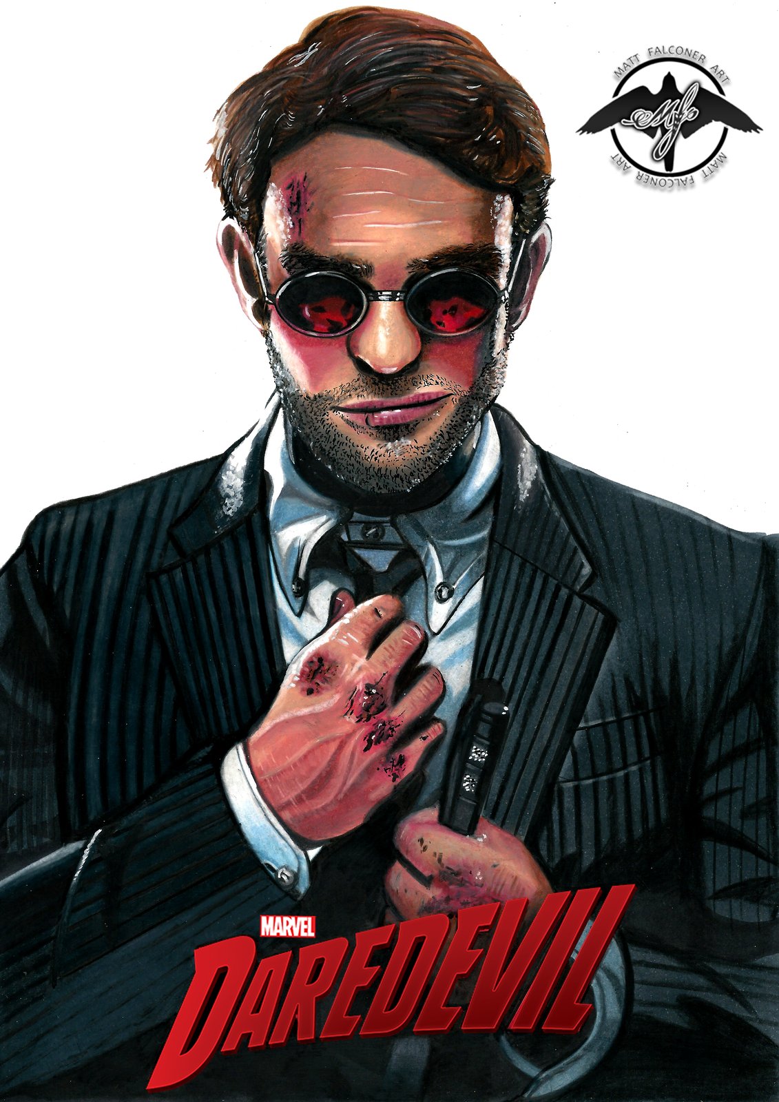 Daredevil (TV Series 2015 - ) 8 inch x 10 inch Photo Charlie Cox Grey Suit  Round Dark Glasses Pose 1 kn at Amazon's Entertainment Collectibles Store