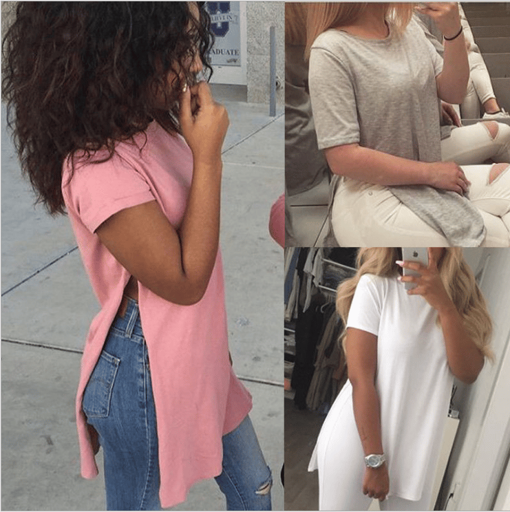 Image of Round collar short sleeve split female T-shirt