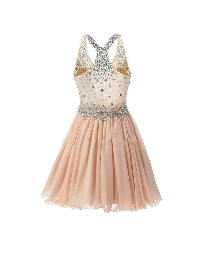 Cute Chiffon Short Pearl Pink Beaded Homecoming Dresses, Short Prom Dresses, Party Dresses