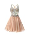 Cute Chiffon Short Pearl Pink Beaded Homecoming Dresses, Short Prom Dresses, Party Dresses