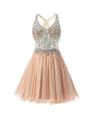 Image 1 of Cute Chiffon Short Pearl Pink Beaded Homecoming Dresses, Short Prom Dresses, Party Dresses