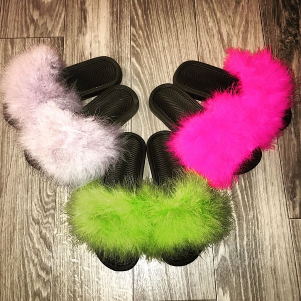 Image of Nike Fur Slides Custom Nike Flip Flops Nike Fur - 8 Colors To Choose