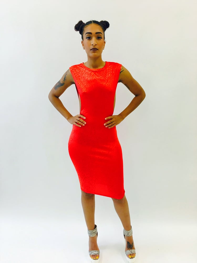 Image of Red Bodycon Leopard Print Peak-A-Boo Dress