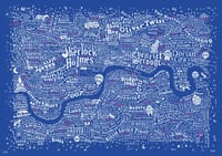 Image 2 of Literary London Map (White & Pink on Royal Blue Plike)
