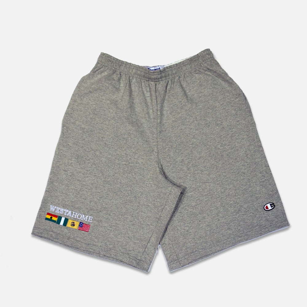 Image of WESTAHOME x Champion Flag Shorts - Grey