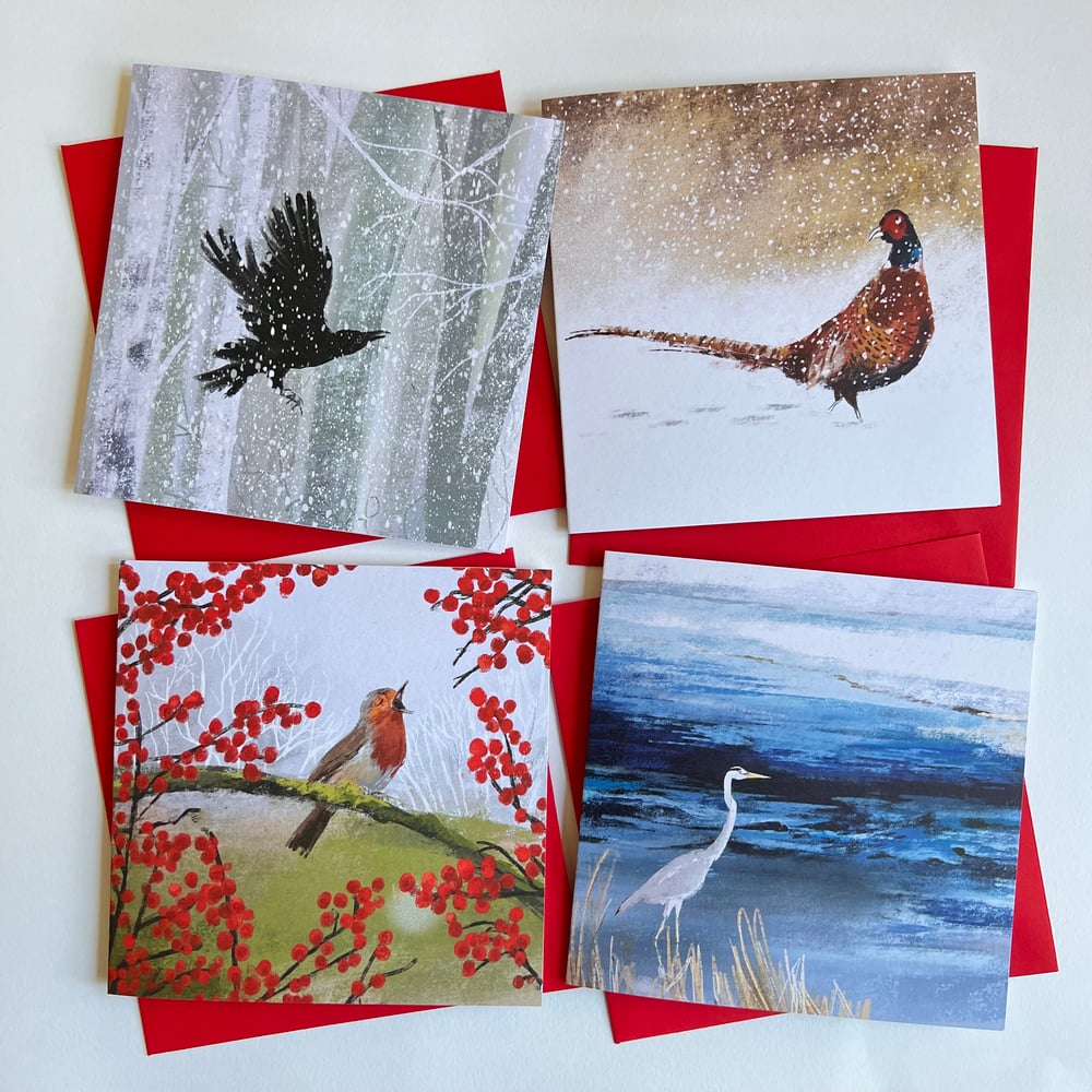 Image of Set of 'Winter Birds' Luxury Greetings Cards