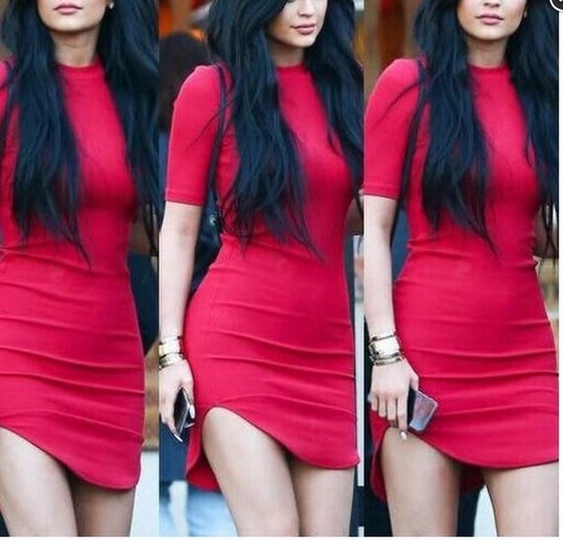 Image of HOT PURE COLOR SHOW BODY RED AND ROSES DRESS HIGH QUALITY