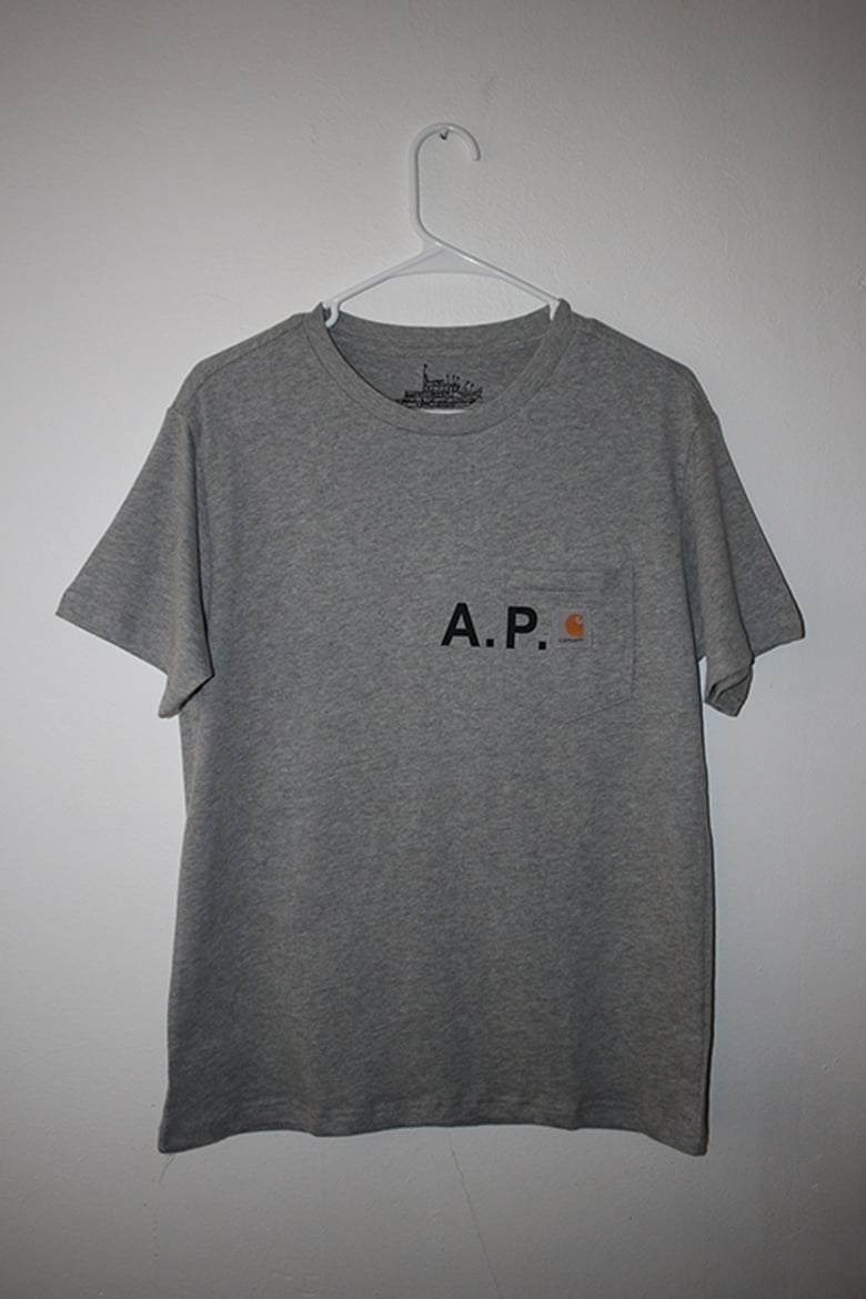 Image of apc x carhartt gray pocket tee