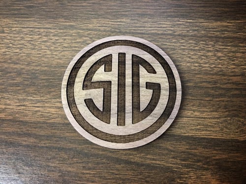 Image of Sig Laser engraved Walnut wood drink coaster set of 4