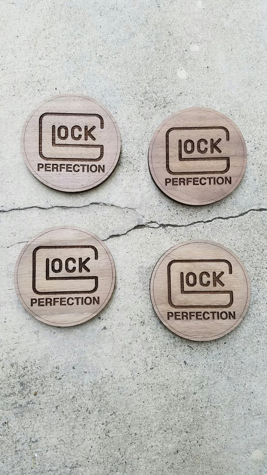 Image of Glock Laser engraved Walnut wood drink coaster set of 4