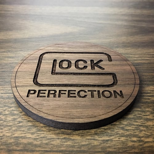 Image of Glock Laser engraved Walnut wood drink coaster set of 4