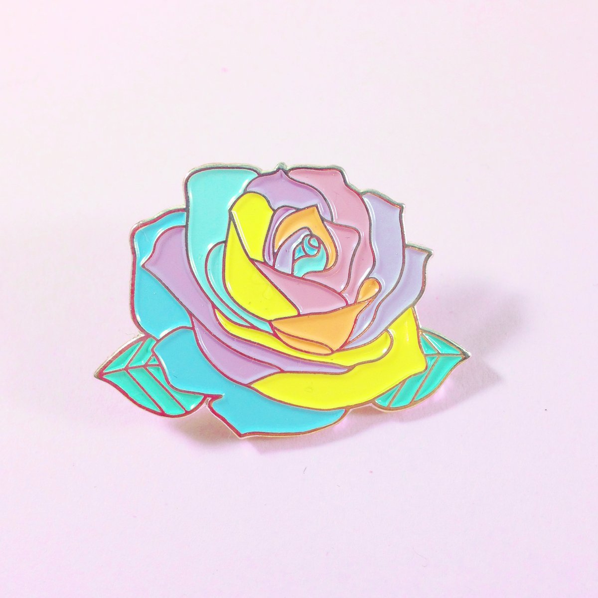 Pastel Rainbow Rose Enamel Pin | krystan saint cat