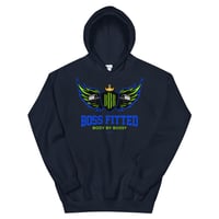 Image 3 of BOSSFITTED Neon Green and Blue Logo Unisex Hoodie