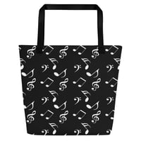 Image 1 of black music notes All-Over Print Large Tote Bag