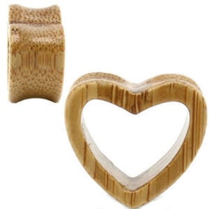 Image of Bamboo Wood Heart Shaped Ear Tunnel