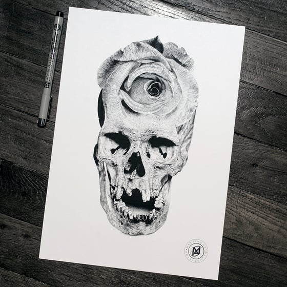 Image of Skull/rose morphing print