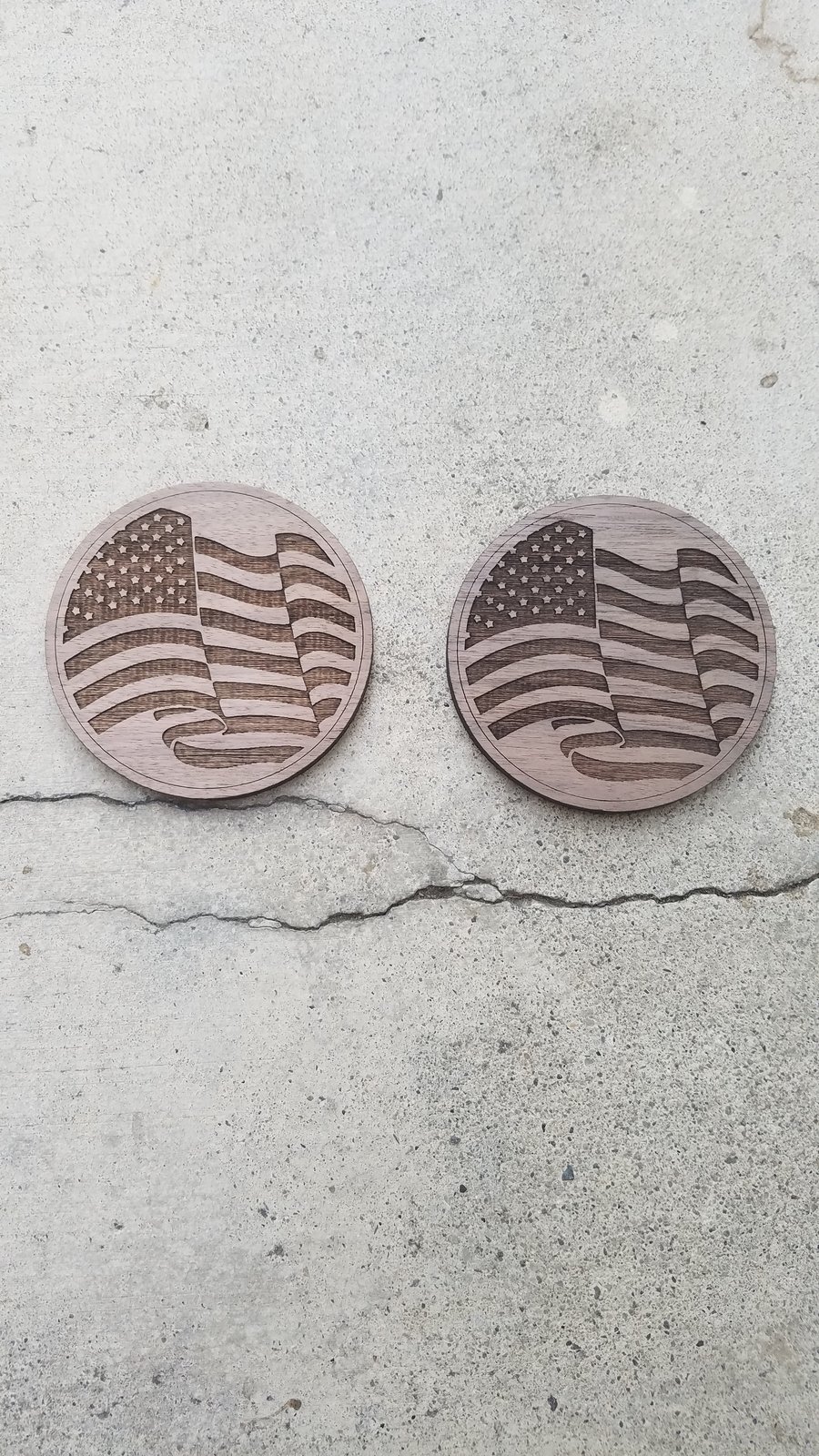 Image of American Flag Laser engraved Walnut wood drink coaster set of 2