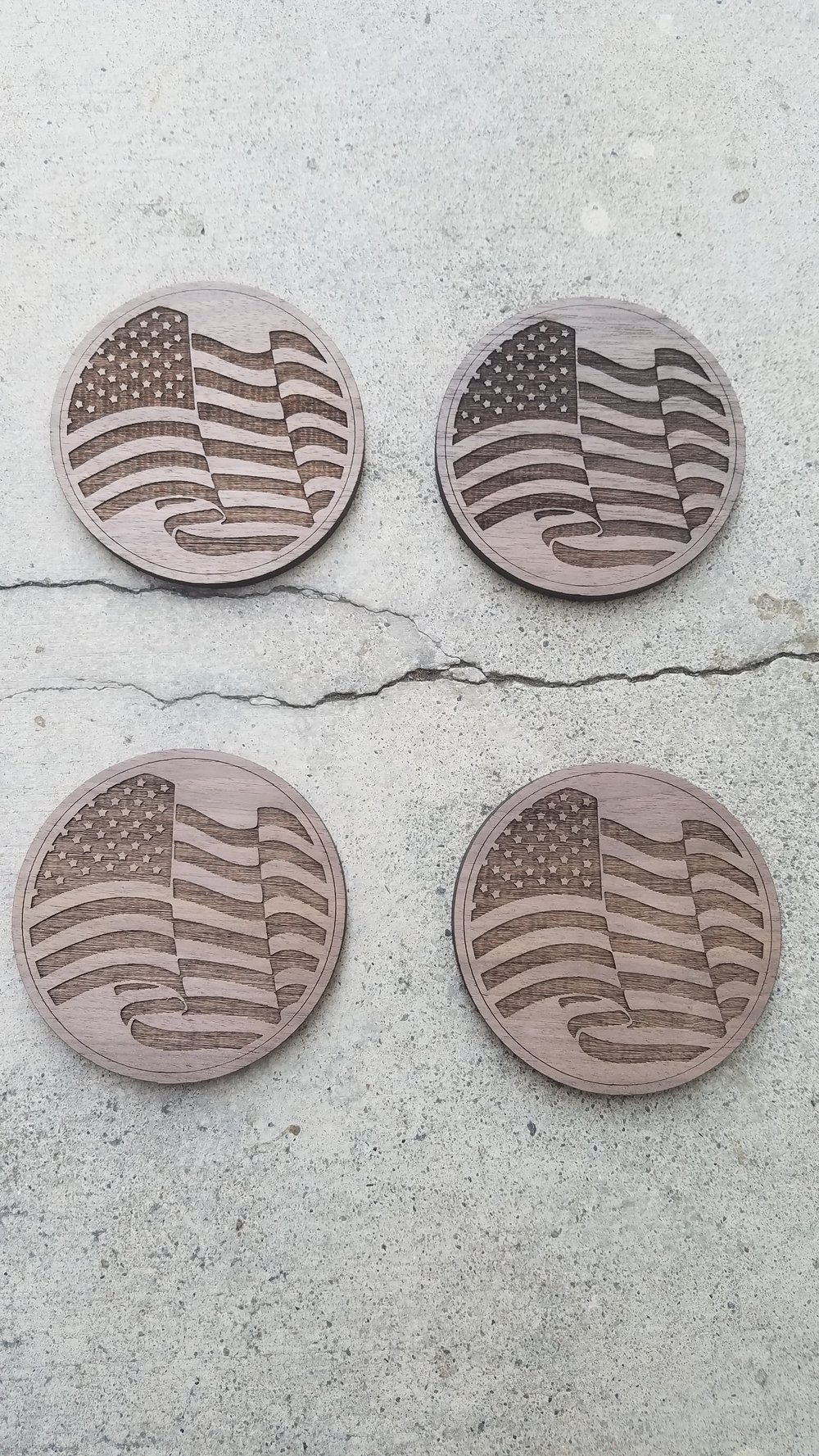 Image of American Flag Laser engraved Walnut wood drink coaster set of 4