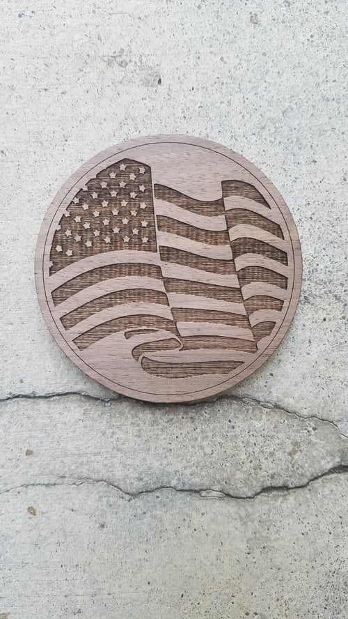 Image of American Flag Laser engraved Walnut wood drink coaster set of 4