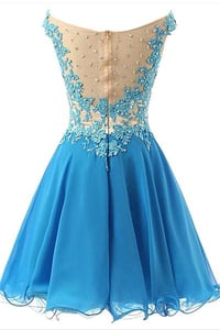Image 2 of Beautiful Blue Chiffon Short Handmade Prom Dress with Lace Applique, Homecoming Dresses