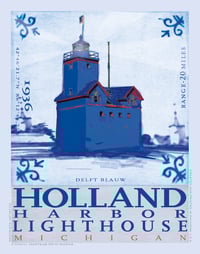 Holland Harbor Lighthouse in Delft Blue Limited Edition Vintage Style Travel Art | Print No 066