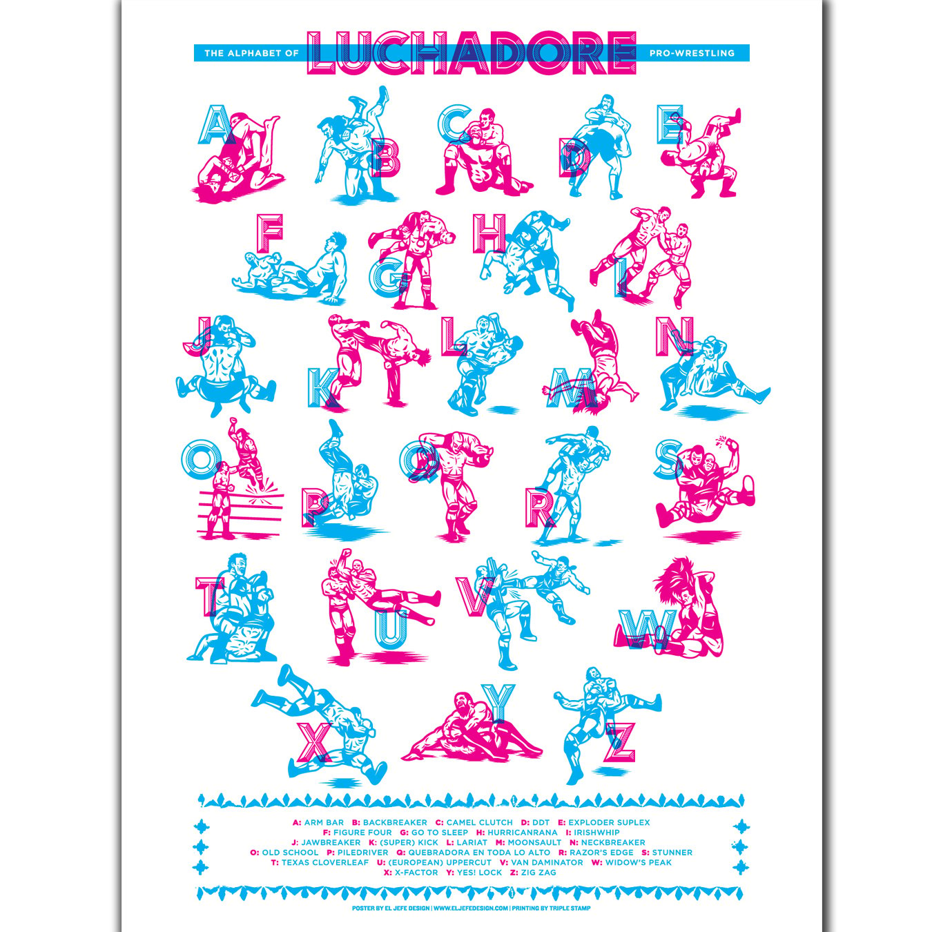 Image of Luchadore "Alphabet of Moves" Poster by Rockets Are Red