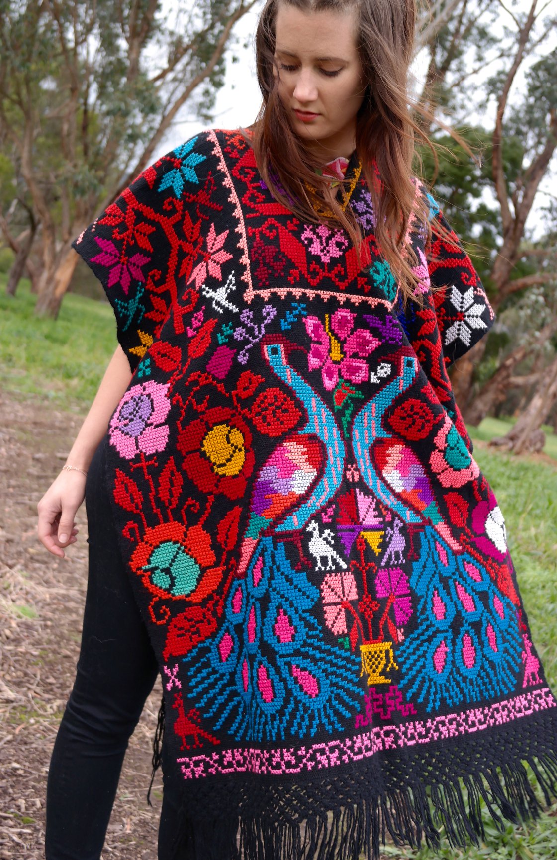 Image of Black Peacock Poncho Full stitch