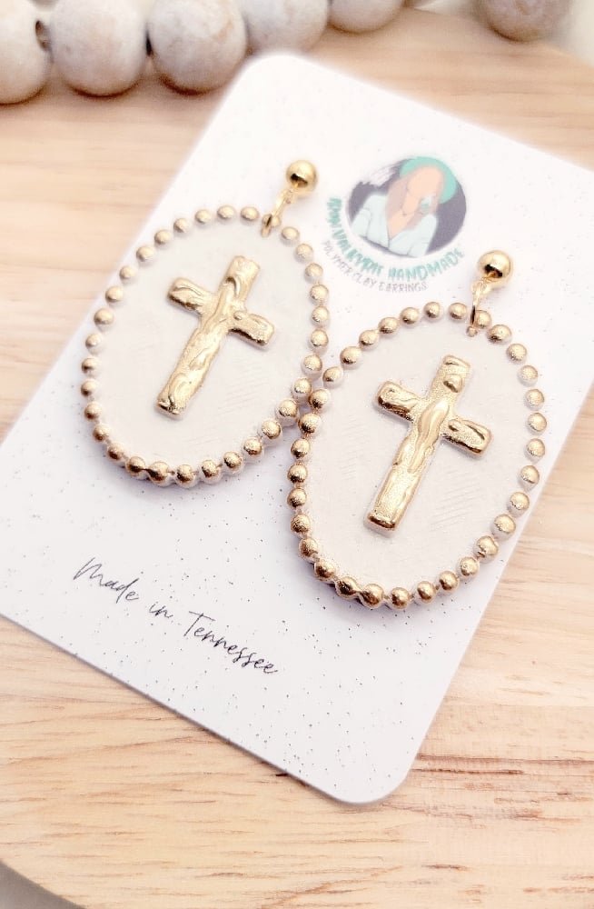 Image of Gold Beaded Cross Dangles