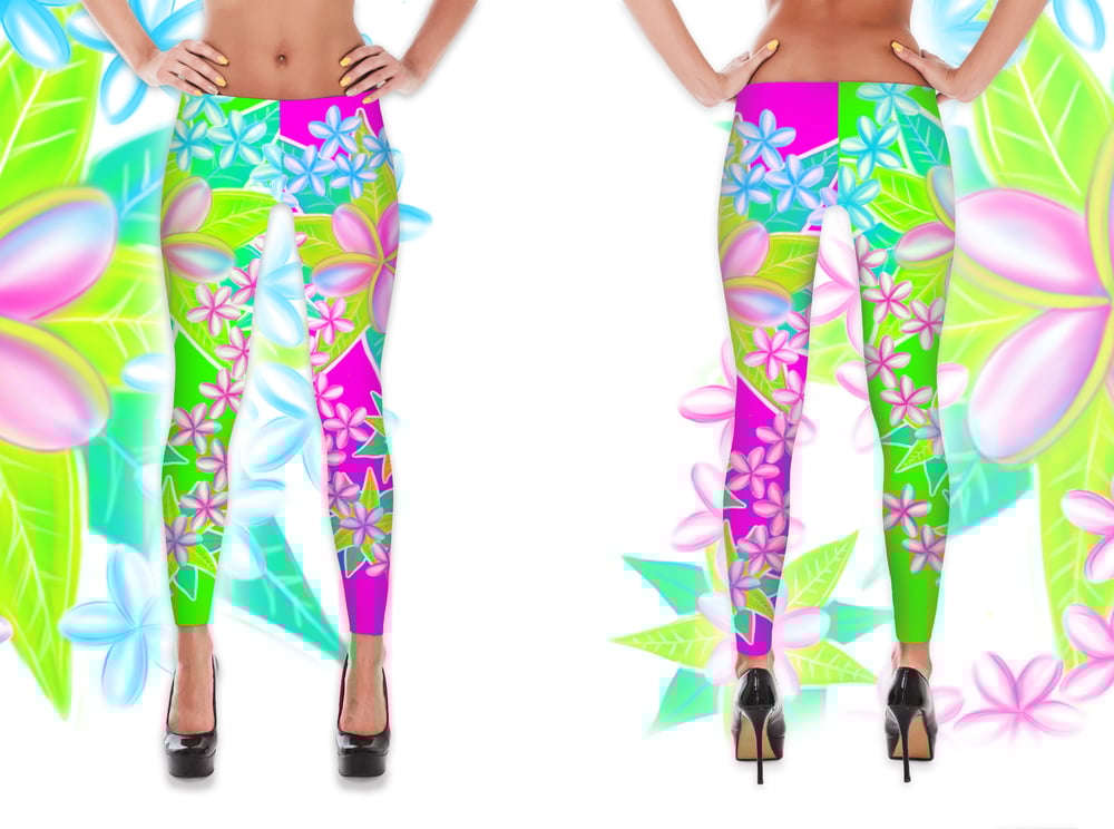 Image of Casual / Workout Leggings - Pua design (green purple/pink)