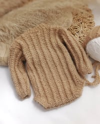 Image 4 of Knitted newborn set for photoshoot | brown tones