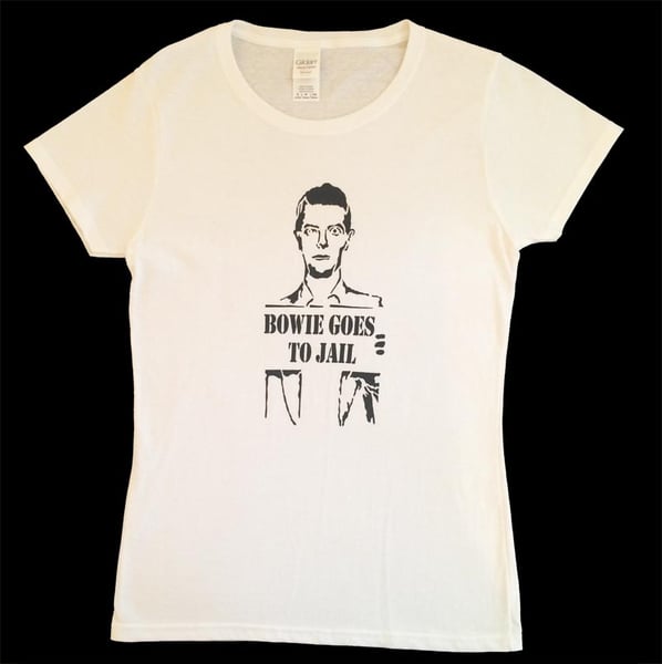 Image of Bowie Goes To Jail T-shirt (Ladies White)