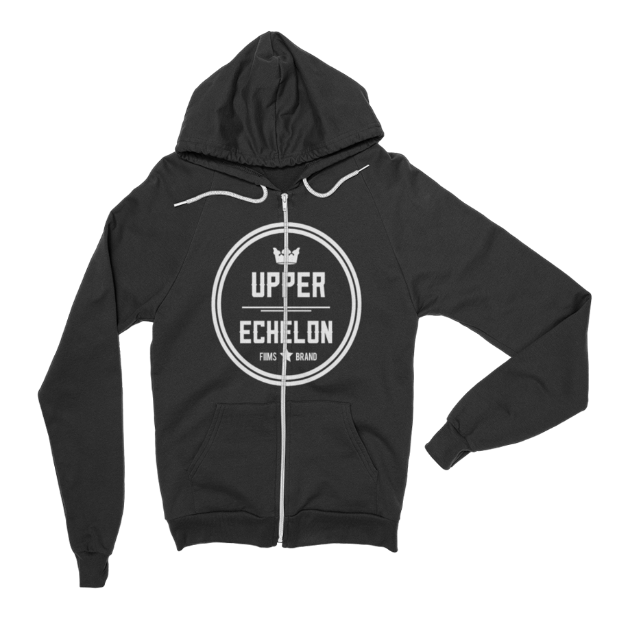 Image of UPPER ECHELON Zip-Up Retro Hoodie (BLACK)