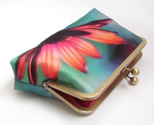 Image of African Daisy, printed silk clutch bag with optional chain handle