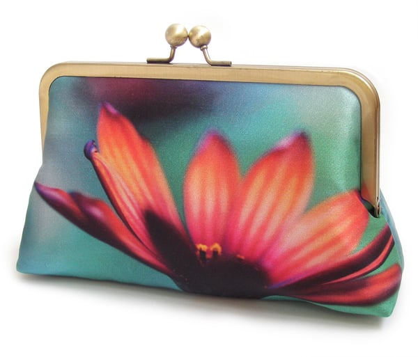Image of African Daisy, printed silk clutch bag + chain handle