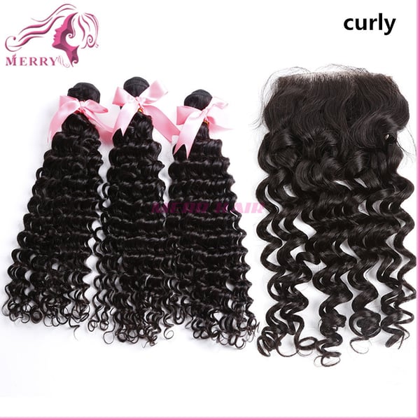 Image of Free shipping virgin unprocessed cheap price three bundles with a 4*4 lace closure