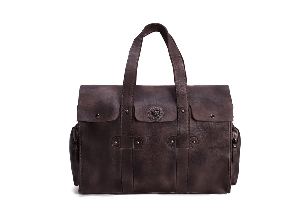 Image of Handmade Vegetable Tanned Leather Tote Bag, Travel Bag, Overnight Bag 9035