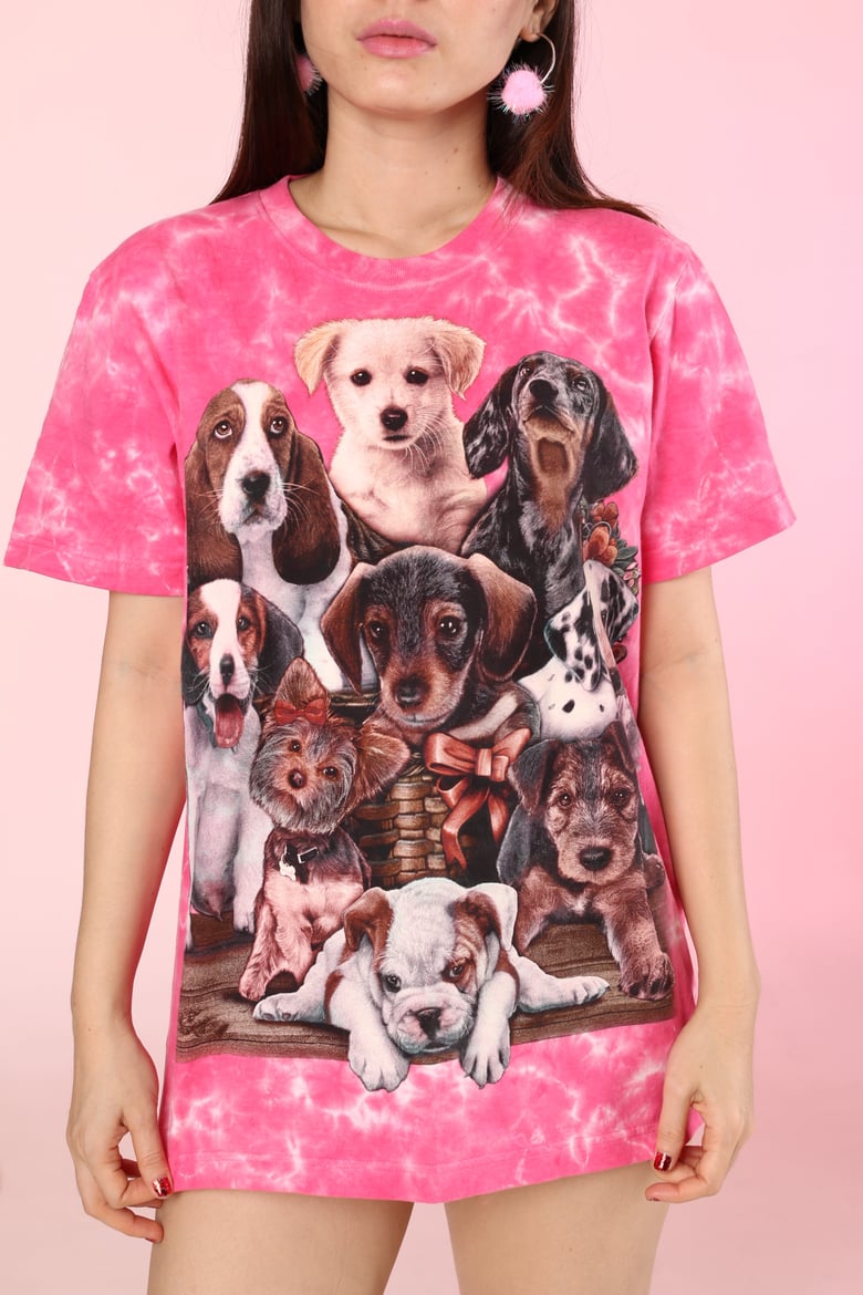 Image of Puppies Tee in Pink Tied Dyed 