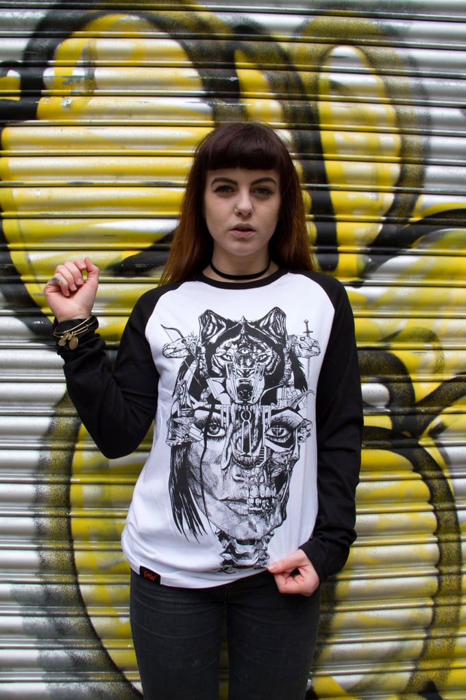 Image of Wolf Lady of the Apocalypse Contrast Long Sleeve Raglan Tee