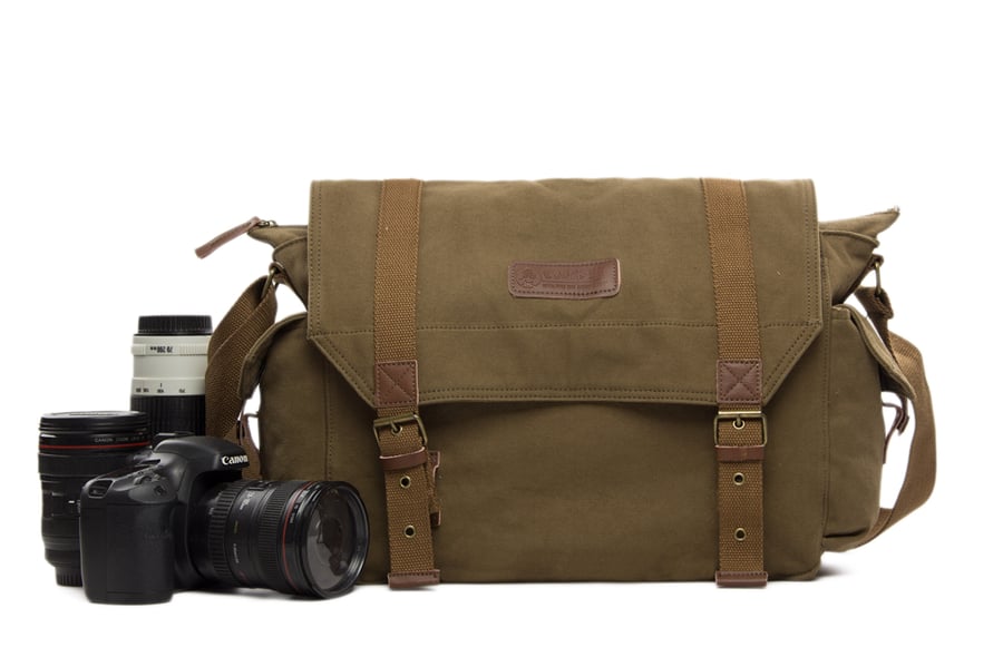 Image of Waxed Canvas DSLR Camera Bag, Shoulder Bag, Messenger Bag, Diaper Bag F1001