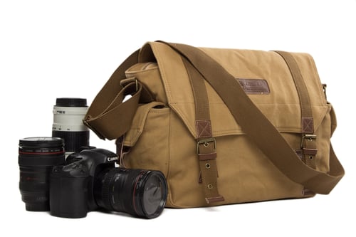 Image of Waxed Canvas DSLR Camera Bag, Shoulder Bag, Messenger Bag, Diaper Bag F1001