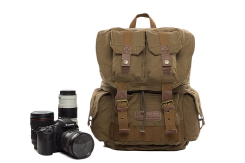 Image of Waxed Canvas DSLR Camera Backpack, Professional Camera Bag, Travel Backpack F2001