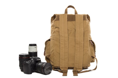 Image of Waxed Canvas DSLR Camera Backpack, Professional Camera Bag, Travel Backpack F2001