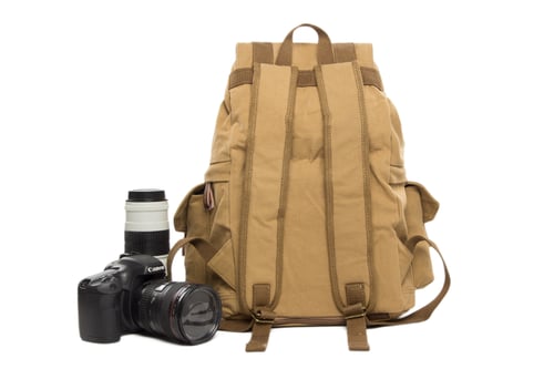 Image of Waxed Canvas Camera Backpack, Professional DSLR Camera Bag, Travel Backpack FB-1235