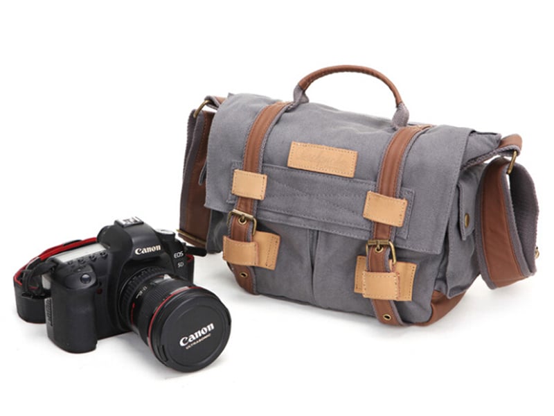Image of Leather Trimmed Waxed Canvas DSLR Camera Bag, Messenger Bag, Diaper Bag BBK-2