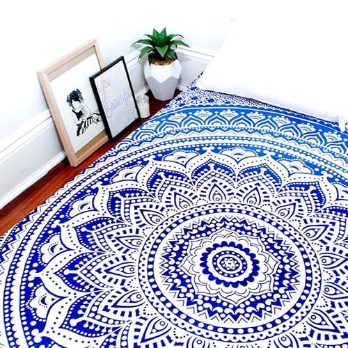 Image of Blue Ombre Mandala Throw or Throw Set from